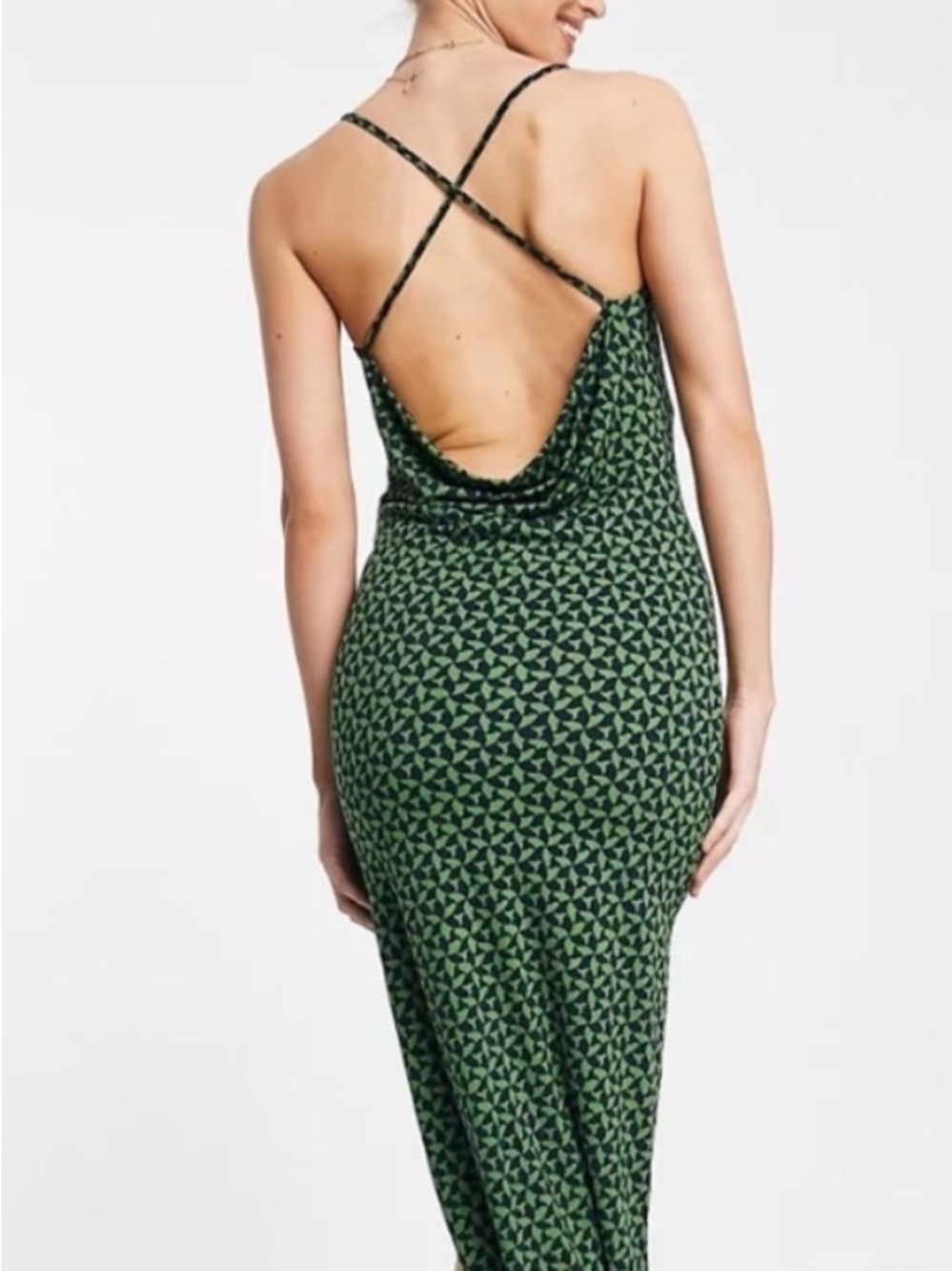 Abercrombie & Fitch Green Geometric Cowl Midi Dress - Picture 2 of 4